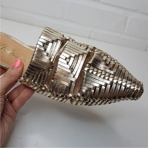 Matisse East End Leather Woven Sandals Sliders UK 6 EU 39 Gold Anthropologie - Picture 4 of 13